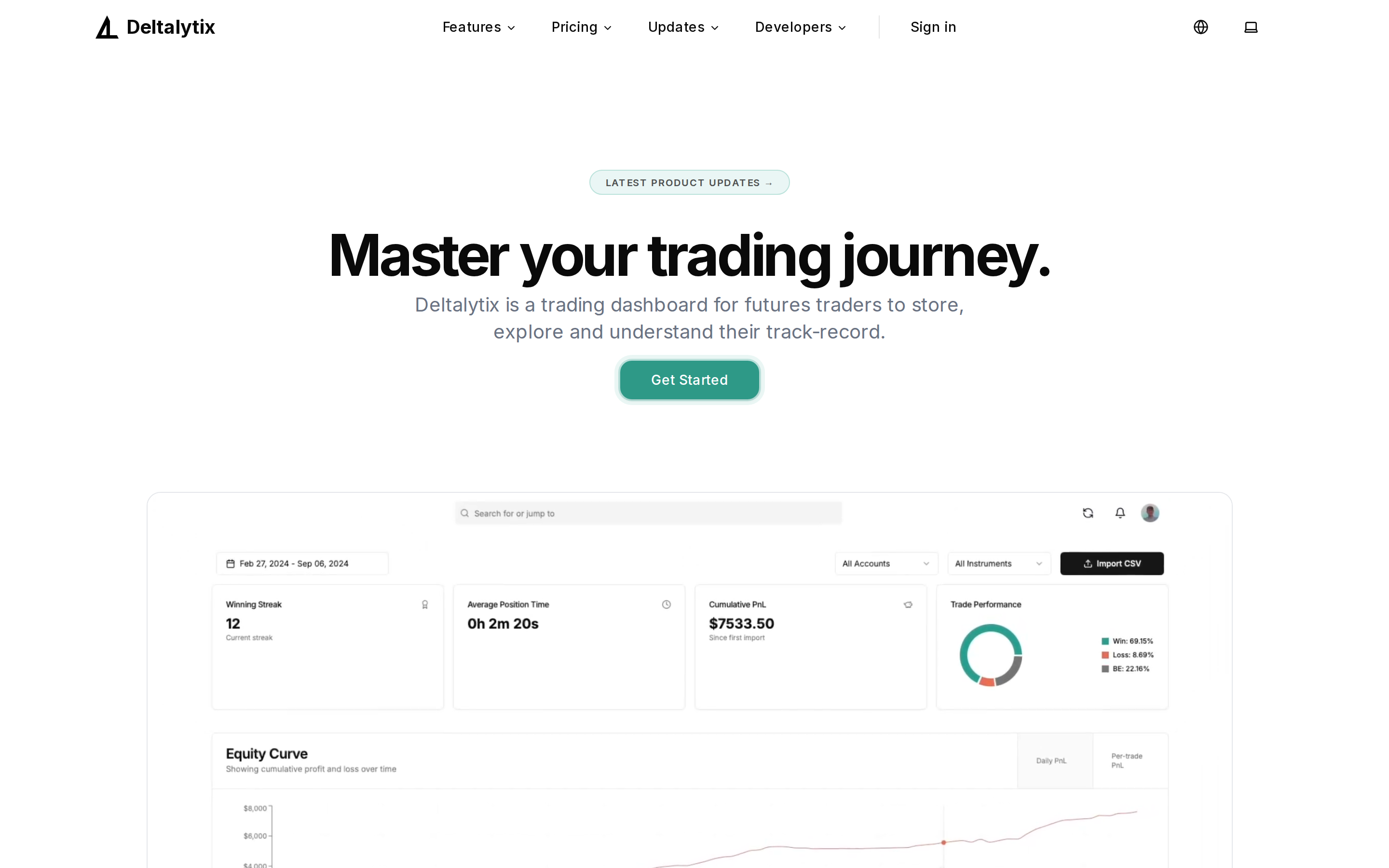 Landing page hero with Get Started button