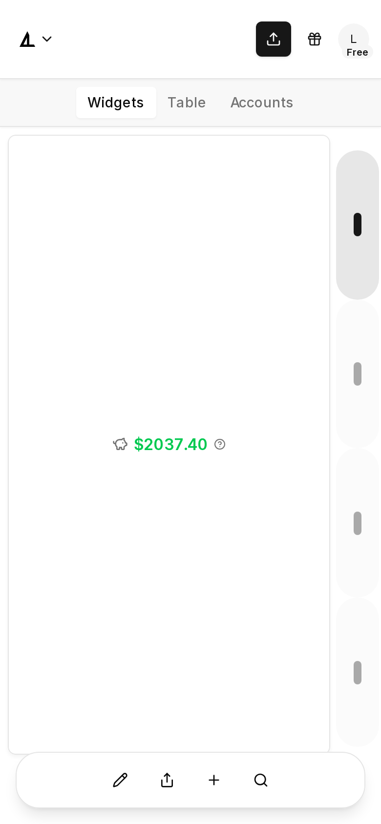 Mobile widget carousel on the dashboard
